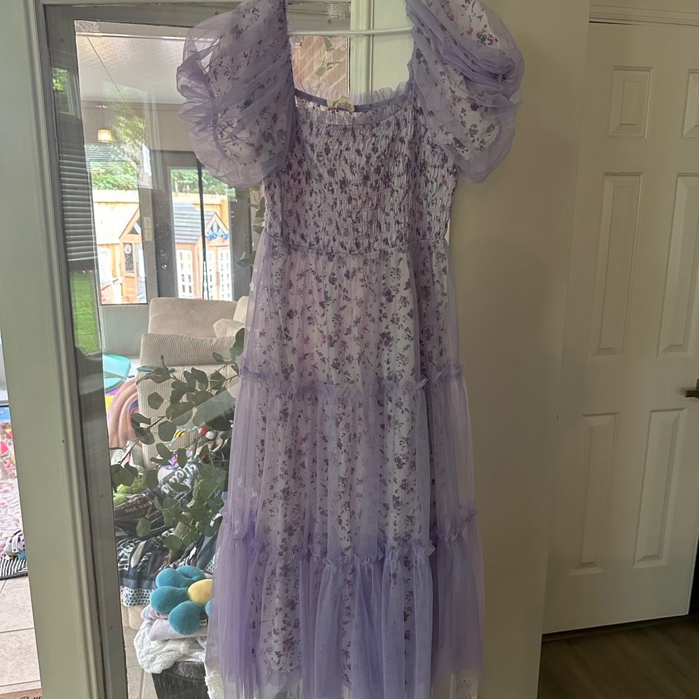 Maternity/post bump Purple Floral Puff Sleeve Dress